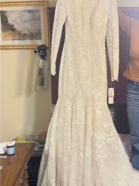 Oleg Cassini Ivory Lace Mermaid Bridal Dress